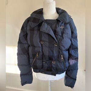 Burberry Brit Navy Black Check Cropped Puffer Jacket
